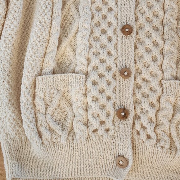 Blarney Woollen Mills Aran Fisherman Cable Knit Wool Cardigan Sweater Ireland S - Picture 7 of 13